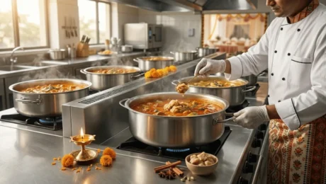 Hing for festive cooking in large-batch Indian food preparation Hing for festive cooking in large-batch Indian food preparation